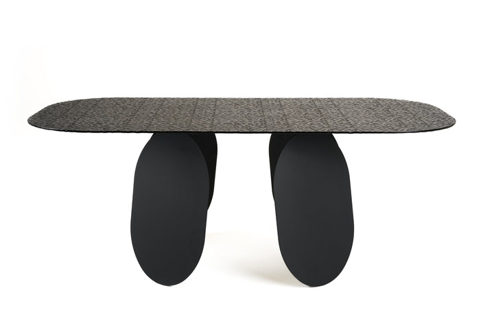 Maxine - Modern Hammered Grey Glass Rectangular Dining Table