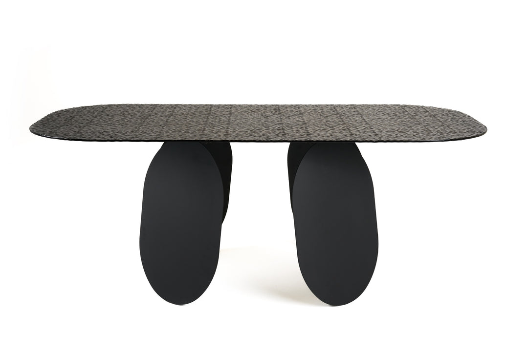 Maxine - Modern Hammered Grey Glass Rectangular Dining Table