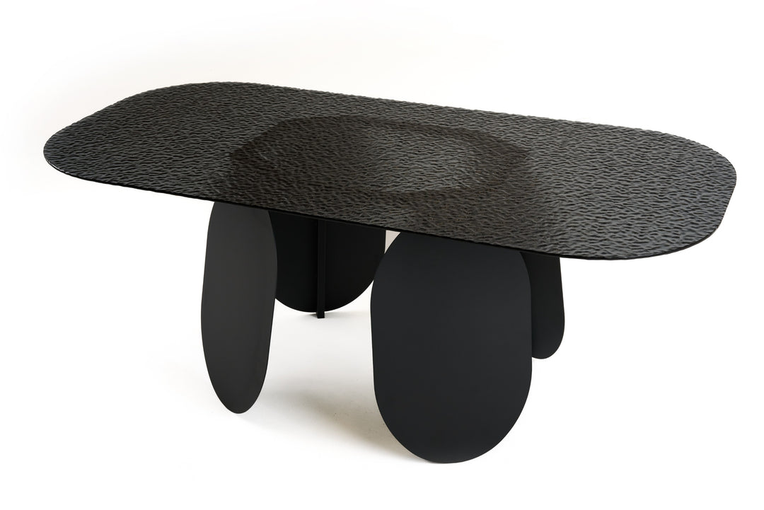 Maxine - Modern Hammered Grey Glass Rectangular Dining Table