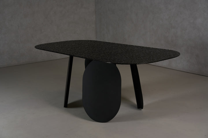 Maxine  Modern Hammered Grey Glass Rectangular Dining Table