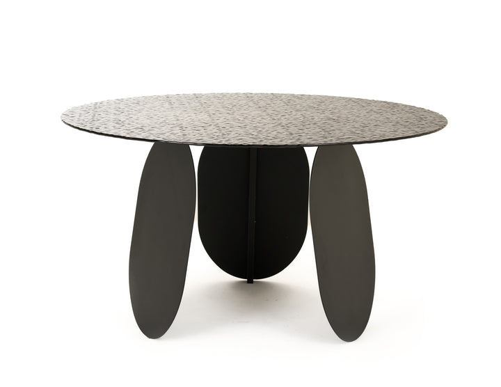 Maxine  Modern Hammered Grey Glass Round Dining Table