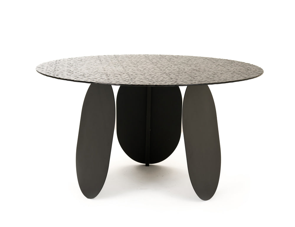 Maxine - Modern Hammered Grey Glass Round Dining Table - View 3