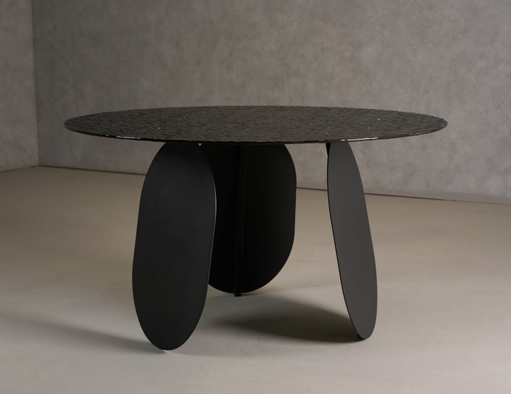 Maxine  Modern Hammered Grey Glass Round Dining Table