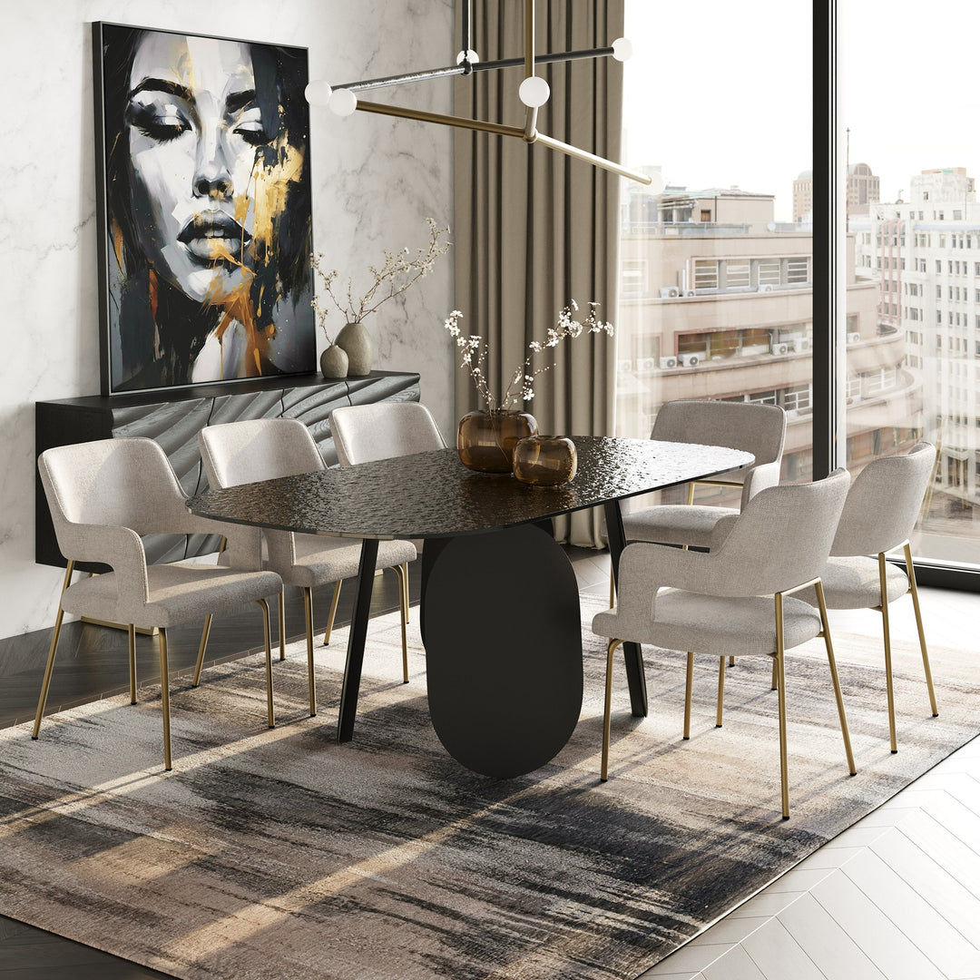 Maxine  Modern Hammered Grey Glass Rectangular Dining Table