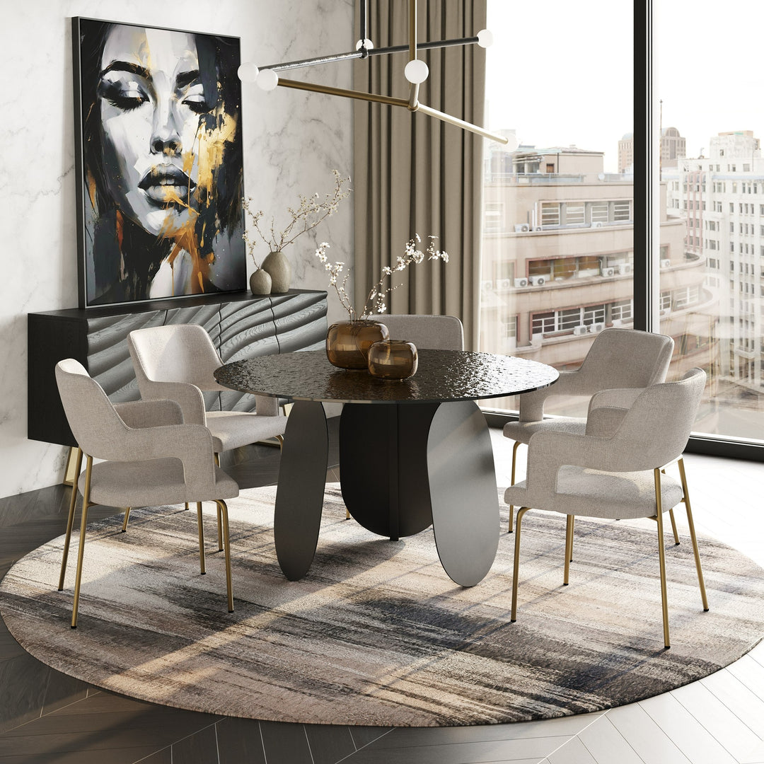Maxine  Modern Hammered Grey Glass Round Dining Table