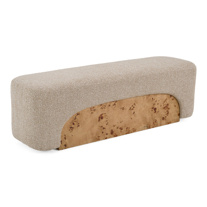 Mayfair - Contemporary Beige Fabric + Burl Bench Ottoman
