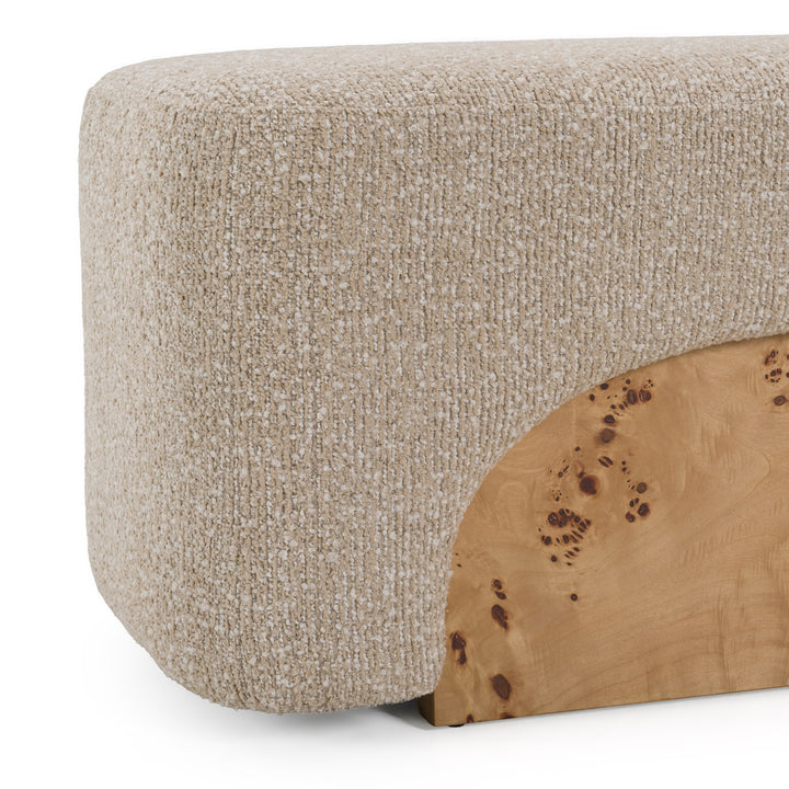 Mayfair - Contemporary Beige Fabric + Burl Bench Ottoman