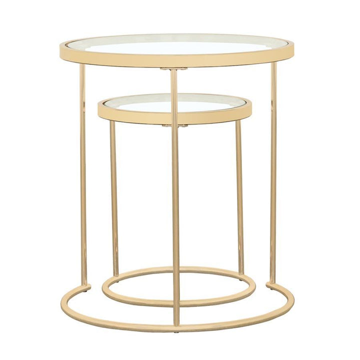 Maylin - 2 Piece Round Glass Top Nesting Table Set - Gold Nesting Table modern furniture Contempo Furniture