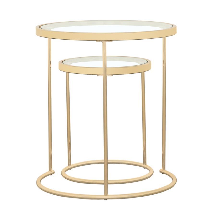 Maylin - 2 Piece Round Glass Top Nesting Table Set - Gold Nesting Table modern furniture Contempo Furniture