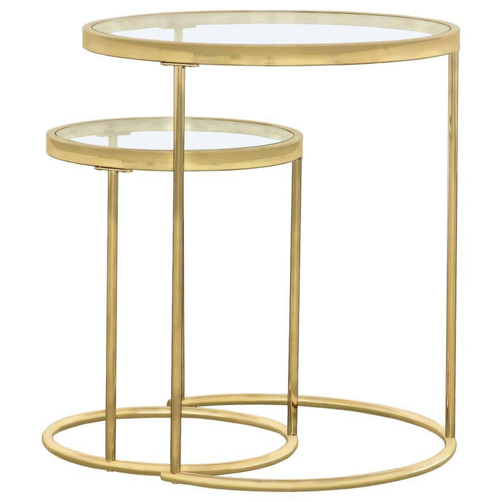 Maylin - 2 Piece Round Glass Top Nesting Table Set - Gold Nesting Table modern furniture Contempo Furniture