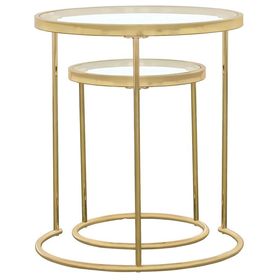 Maylin - 2 Piece Round Glass Top Nesting Table Set - Gold Nesting Table modern furniture Contempo Furniture