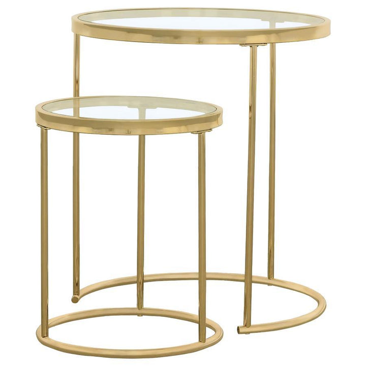Maylin - 2 Piece Round Glass Top Nesting Table Set - Gold Nesting Table modern furniture Contempo Furniture