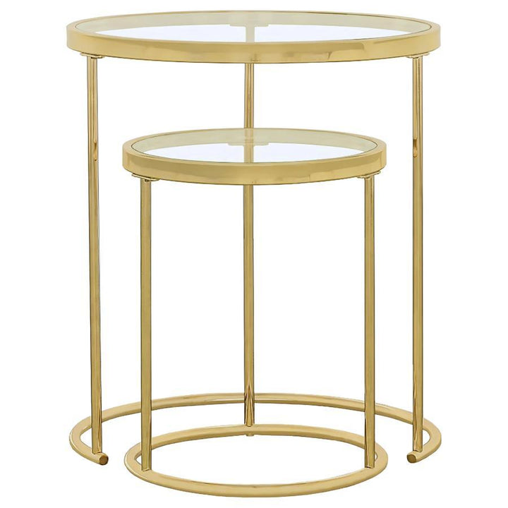Maylin - 2 Piece Round Glass Top Nesting Table Set - Gold Nesting Table modern furniture Contempo Furniture