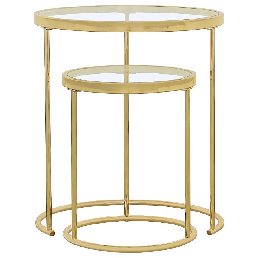 Maylin - 2 Piece Round Glass Top Nesting Table Set - Gold Nesting Table modern furniture Contempo Furniture