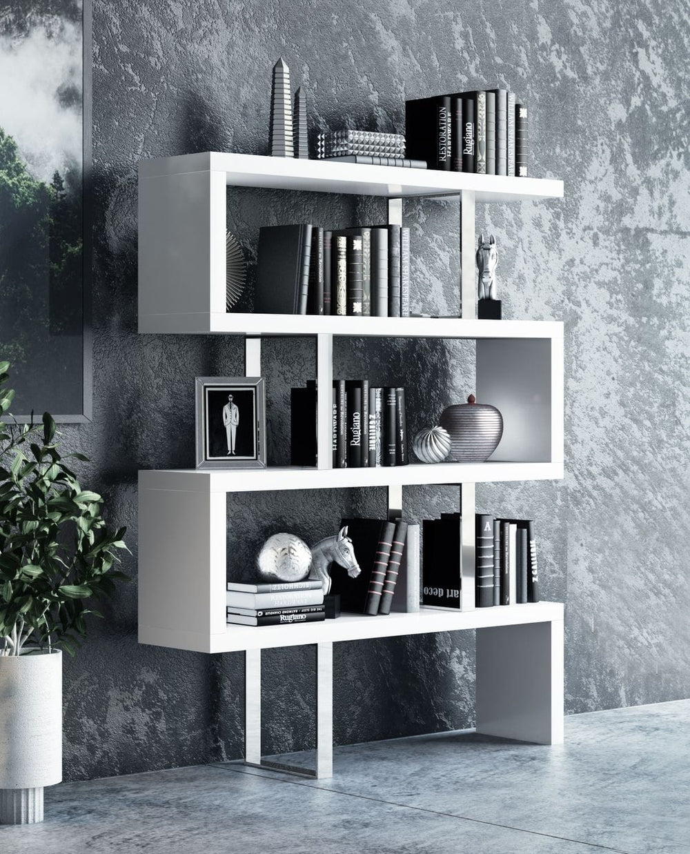 Maze Modern White High Gloss Bookcase - View 2