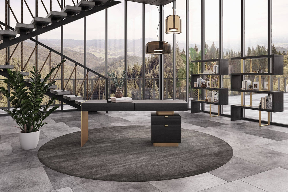 Maze - Elm Grey & Gold Bookcase - View 3