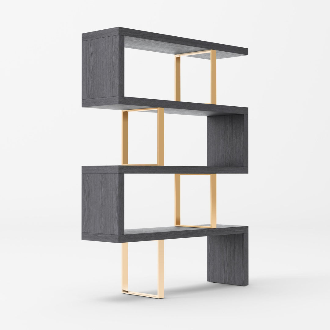 Maze - Elm Grey & Gold Bookcase
