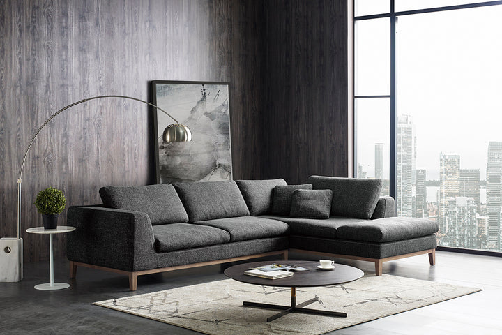 Hickman - Modern Dark Grey Fabric Right Facing Sectional Sofa