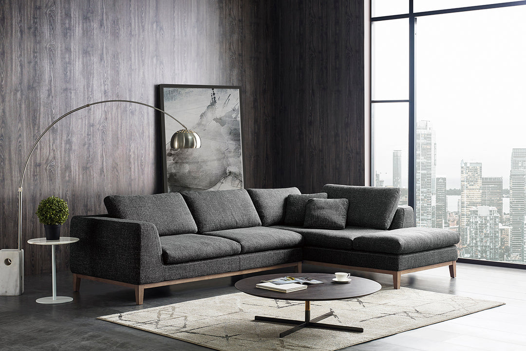 Hickman - Modern Dark Grey Fabric Right Facing Sectional Sofa