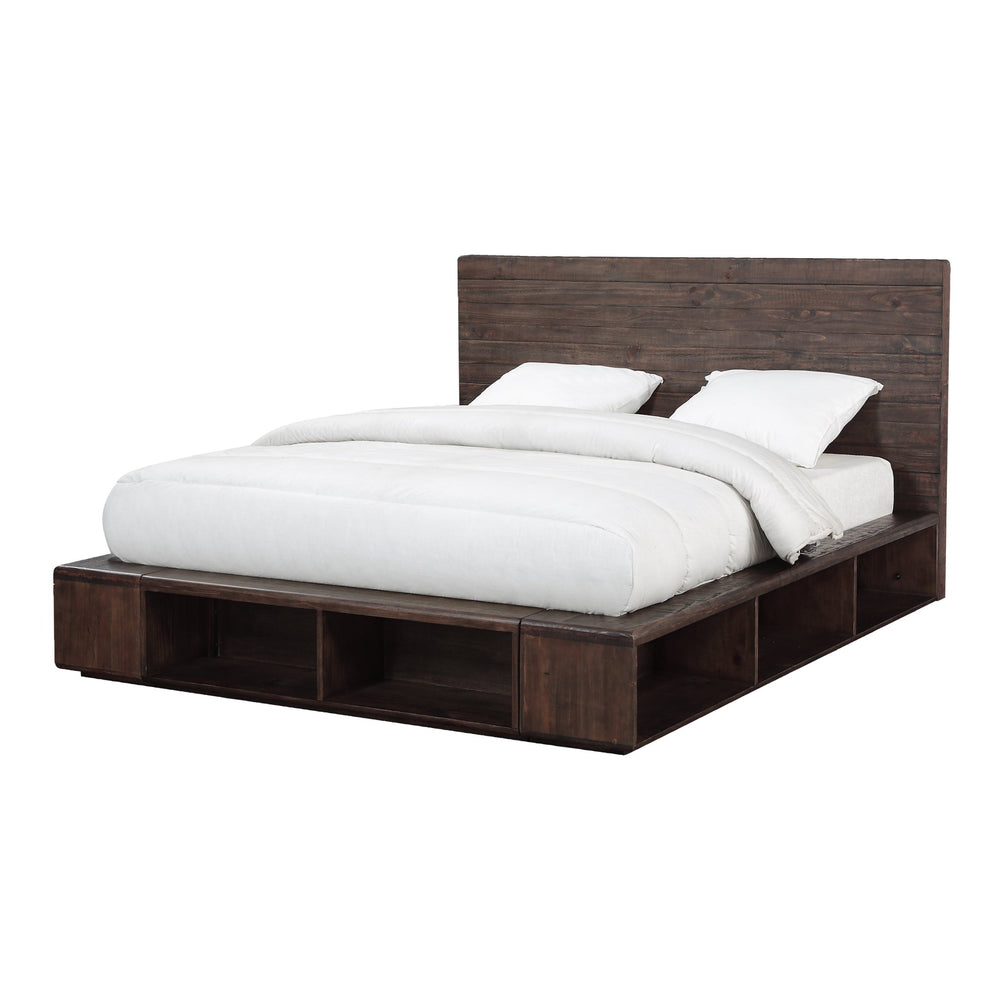 McKinney Solid Wood Low Platform Storage Bed in Espresso Pine Bed modern furniture Contempo Furniture