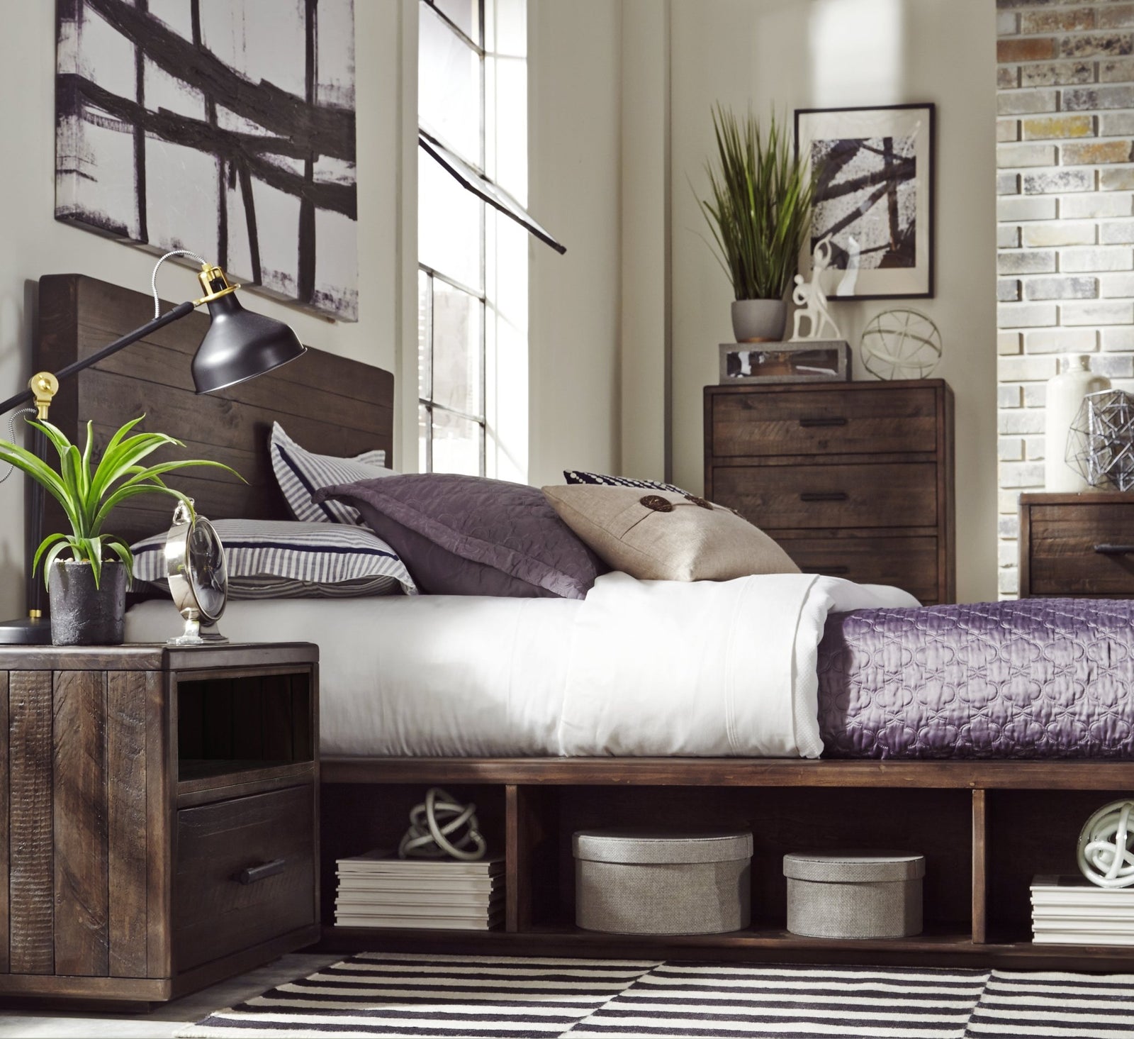 McKinney Solid Wood Low Platform Storage Bed in Espresso Pine Bed modern furniture Contempo Furniture