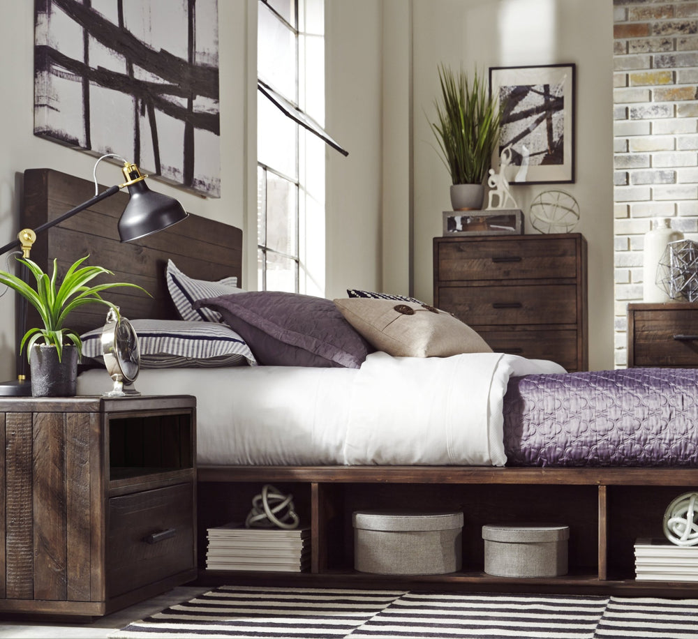 McKinney Solid Wood Low Platform Storage Bed in Espresso Pine Bed modern furniture Contempo Furniture