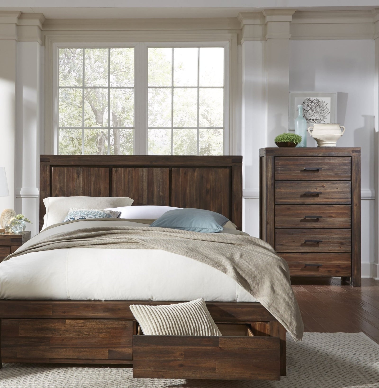 Meadow Five Drawer Solid Wood Chest in Brick Brown Chest modern furniture Contempo Furniture