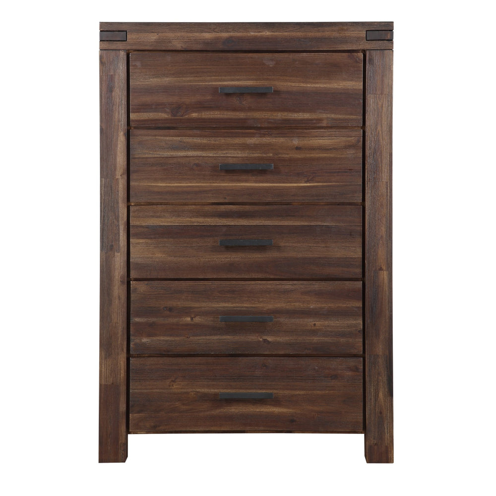 Meadow Five Drawer Solid Wood Chest in Brick Brown Chest modern furniture Contempo Furniture