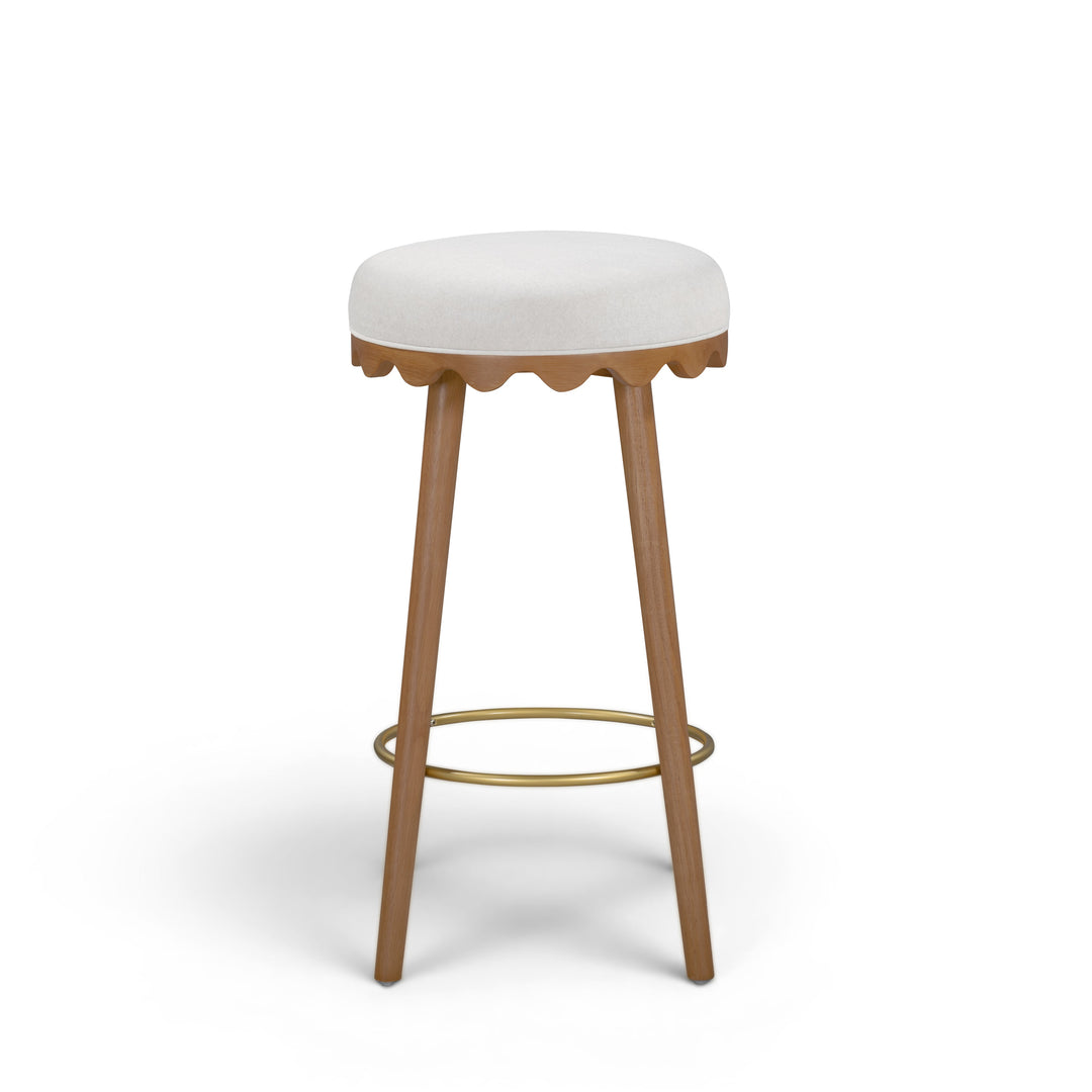 Oodle Cream Performance Vegan Mohair Bar Stool - Light Walnut