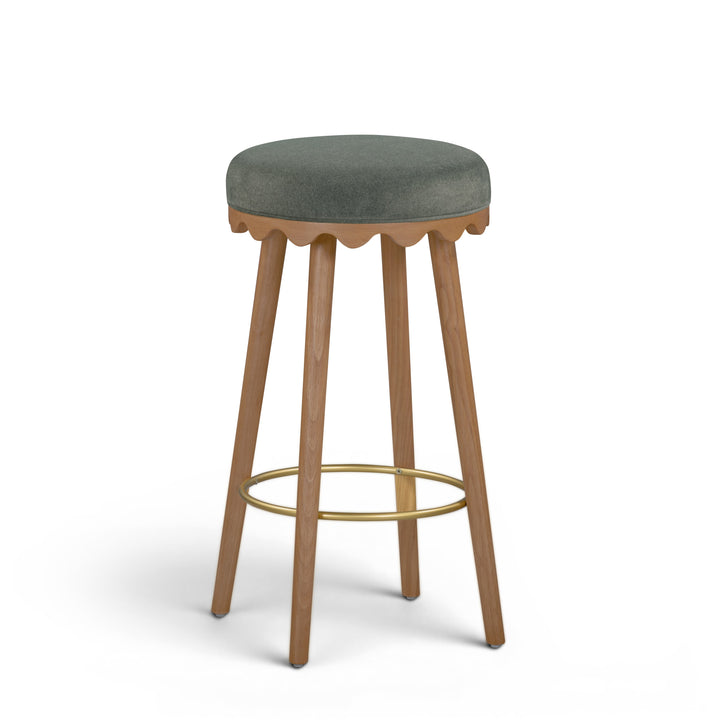 Oodle Green Performance Vegan Mohair Bar Stool - Light Walnut