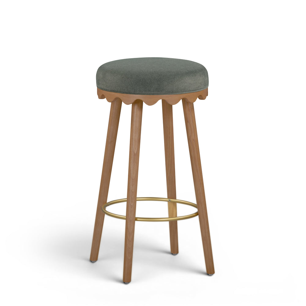 Oodle Green Performance Vegan Mohair Bar Stool - Light Walnut