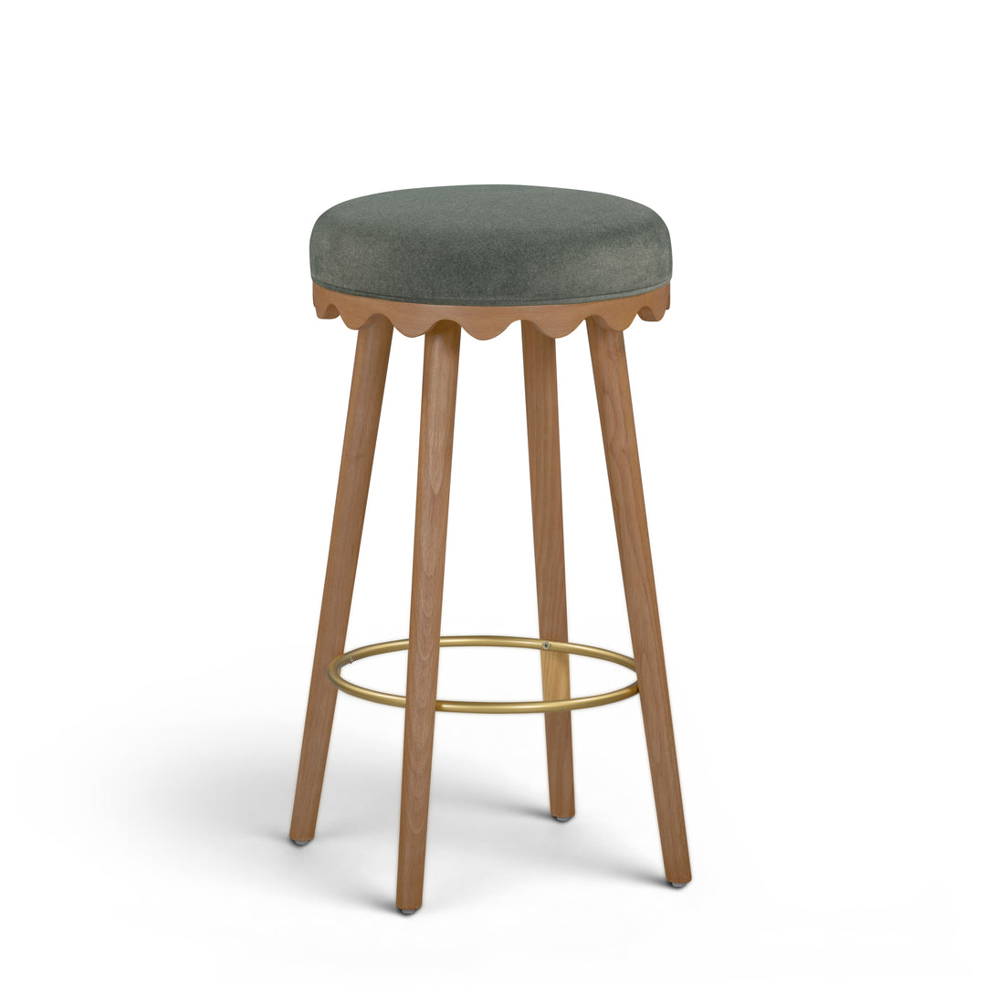 Oodle Green Performance Vegan Mohair Bar Stool - Light Walnut