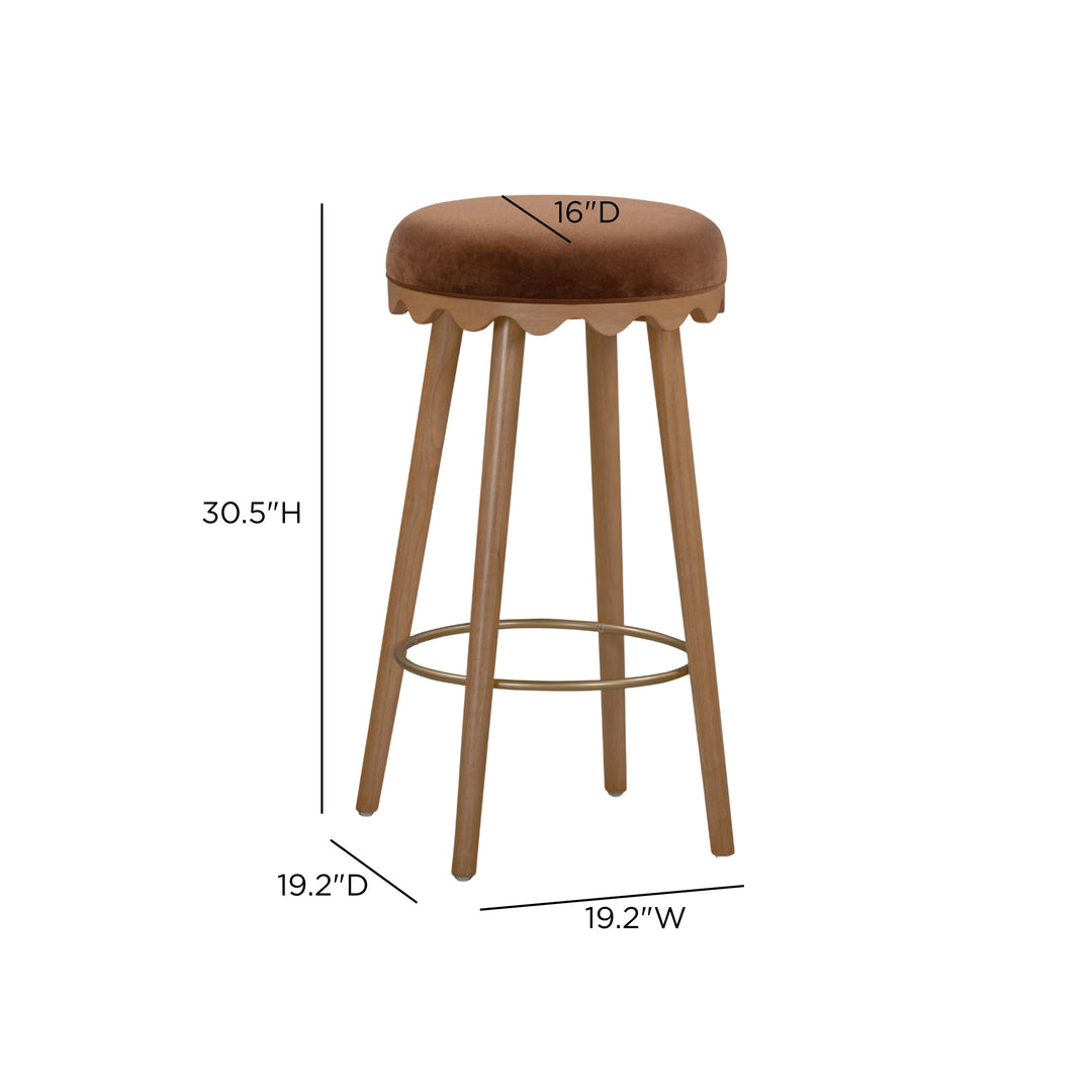 Oodle Bronze Performance Vegan Mohair Bar Stool - Light Walnut
