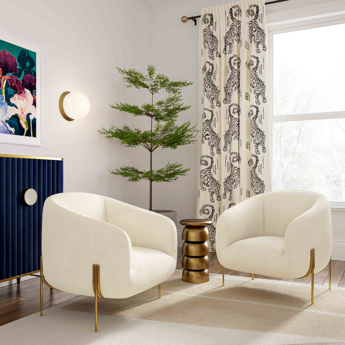 Kandra Cream Performance Vegan Shearling Accent Chair by Inspire Me! Home Decor
