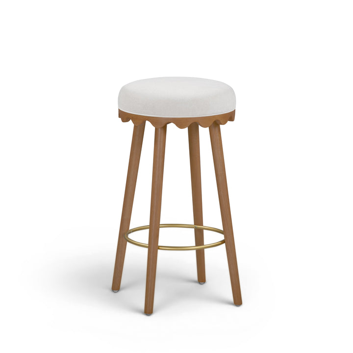 Oodle Cream Performance Vegan Mohair Bar Stool - Light Walnut