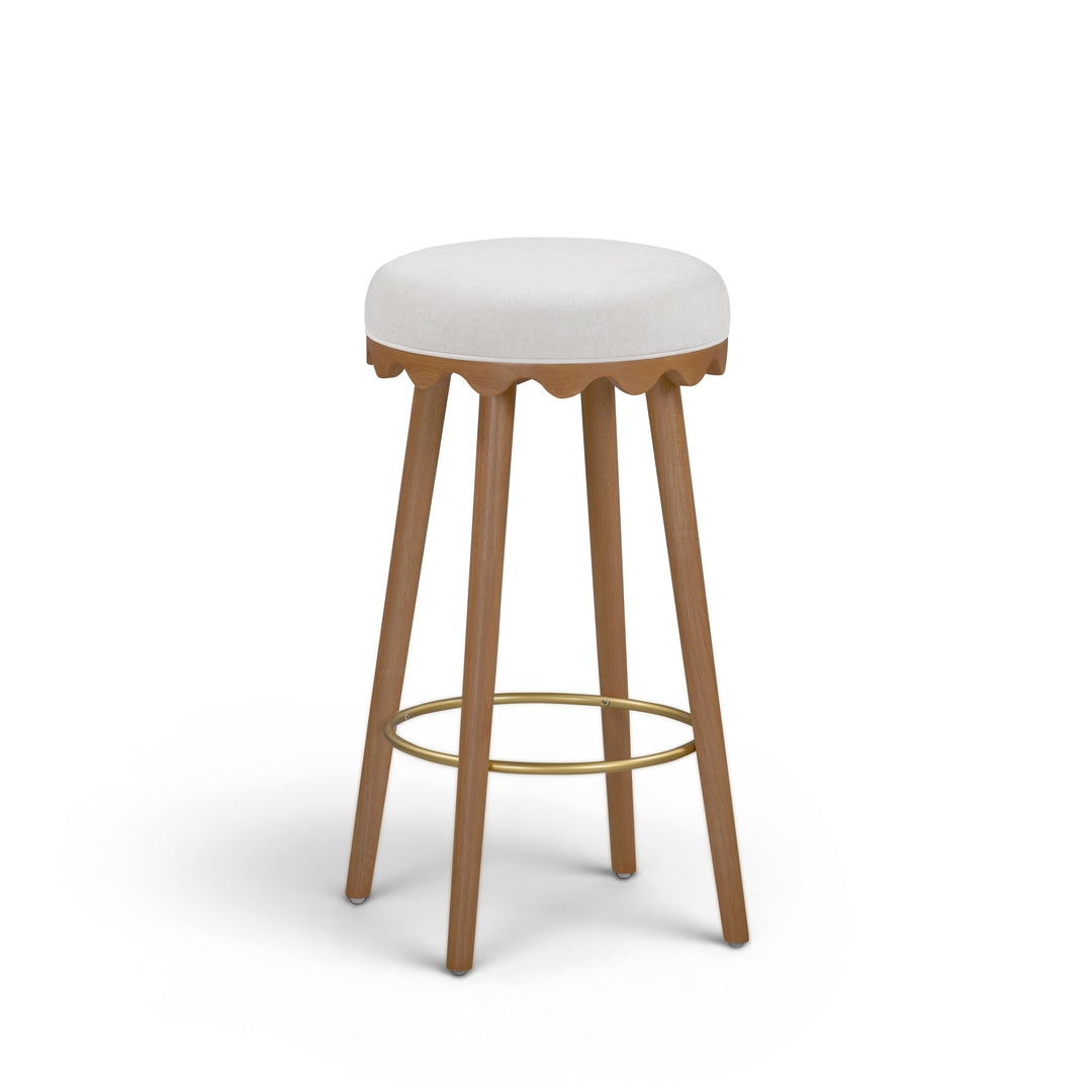 Oodle Cream Performance Vegan Mohair Bar Stool - Light Walnut