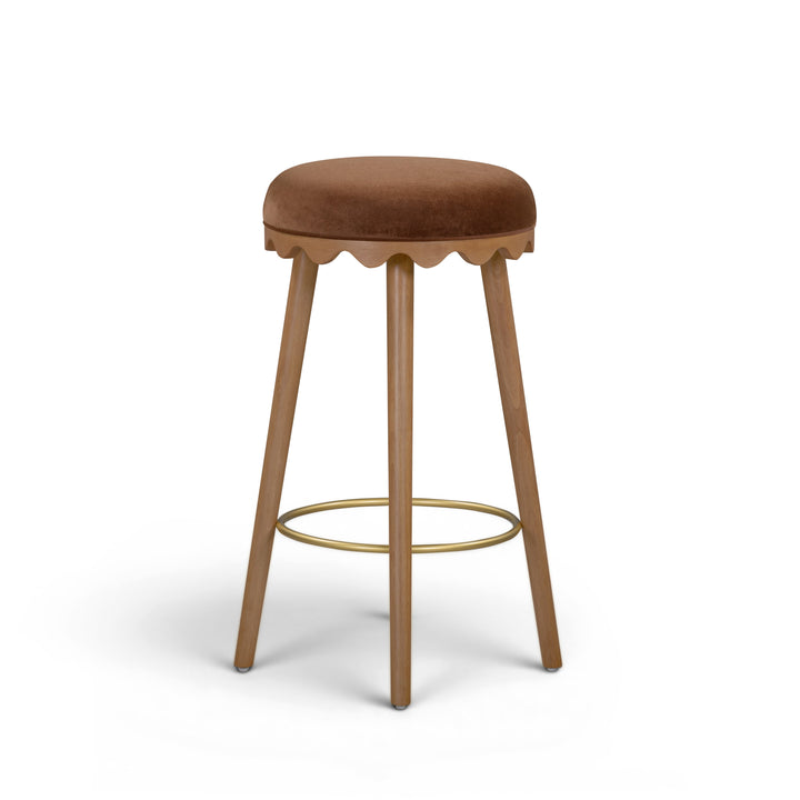Oodle Bronze Performance Vegan Mohair Bar Stool - Light Walnut
