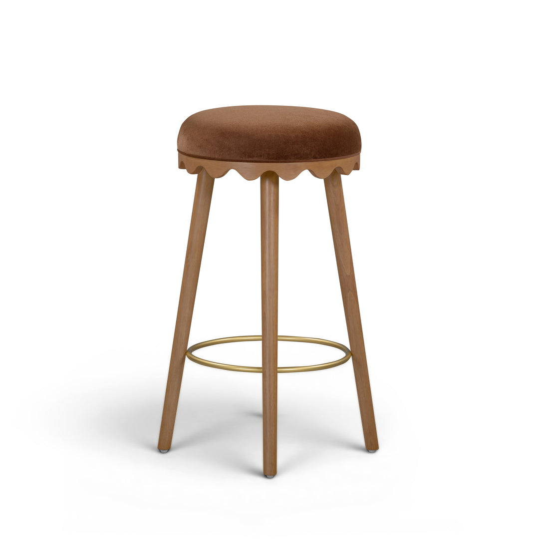 Oodle Bronze Performance Vegan Mohair Bar Stool - Light Walnut