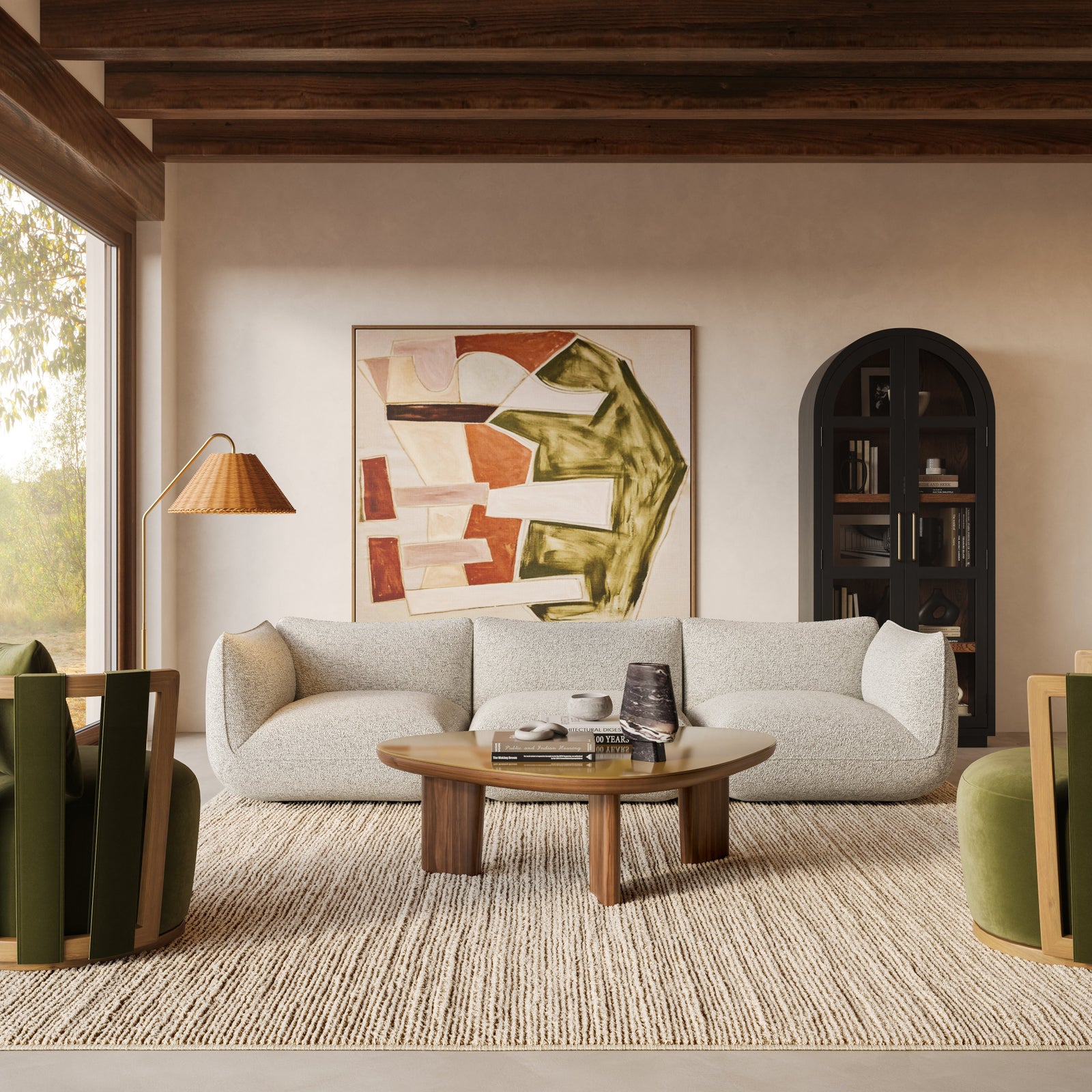 Arezza 115" Stone White Contract-Grade Basketweave Chenille Modular Sofa