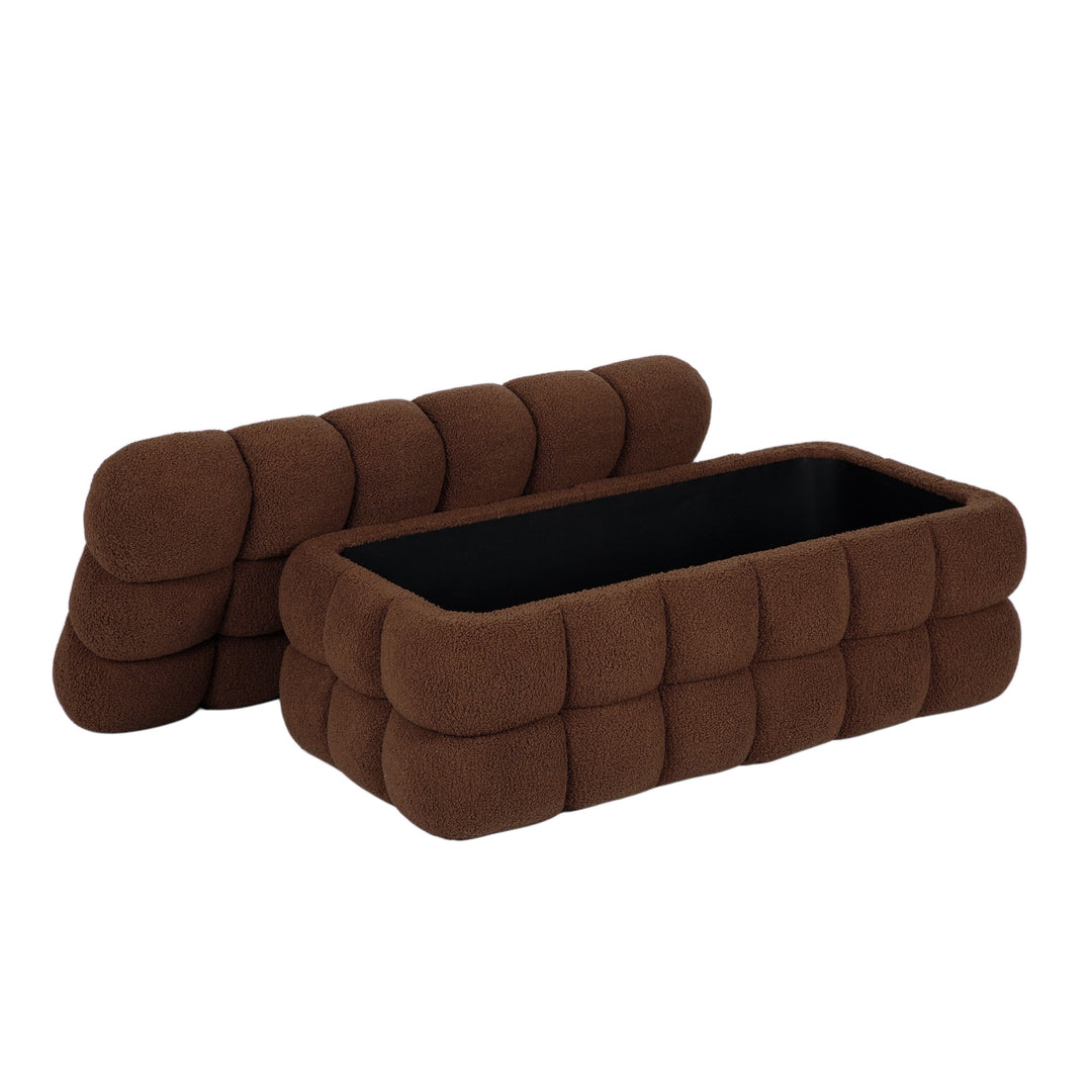 Anita 39" Faux Shearling Storage Bench With Reversible Tray Top - Brown
