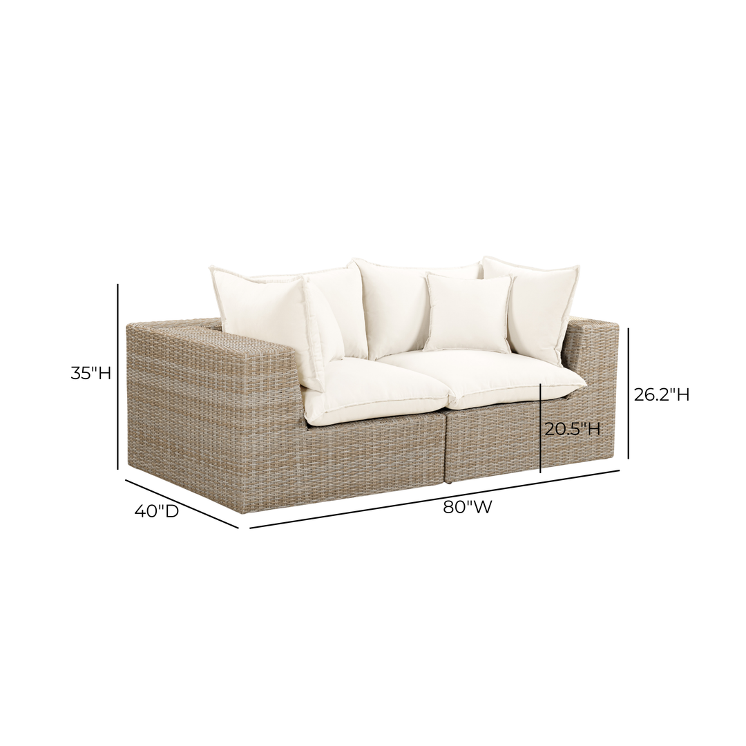 Cali 80" Performance Fabric &amp; Wicker Outdoor Loveseat