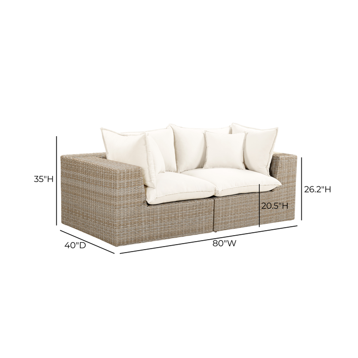 Cali 80" Performance Fabric &amp; Wicker Outdoor Loveseat