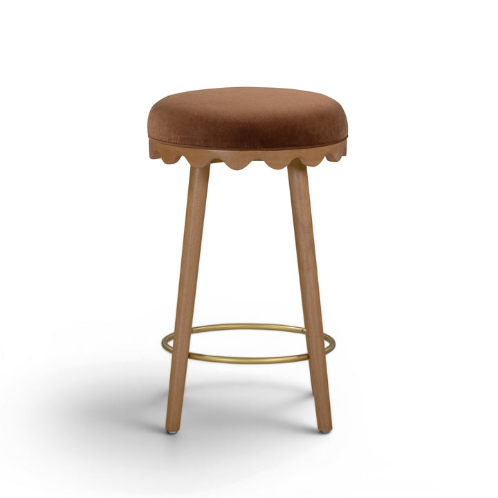 Oodle Bronze Performance Vegan Mohair Counter Stool - Light Walnut