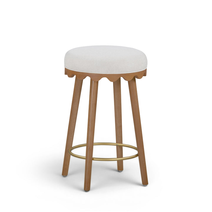 Oodle Cream Performance Vegan Mohair Counter Stool - Light Walnut