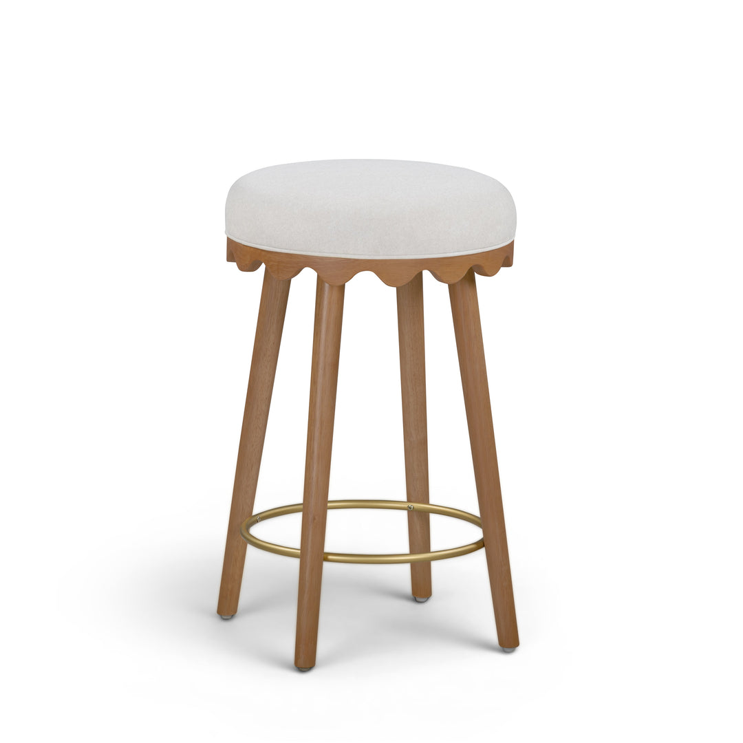 Oodle Cream Performance Vegan Mohair Counter Stool - Light Walnut