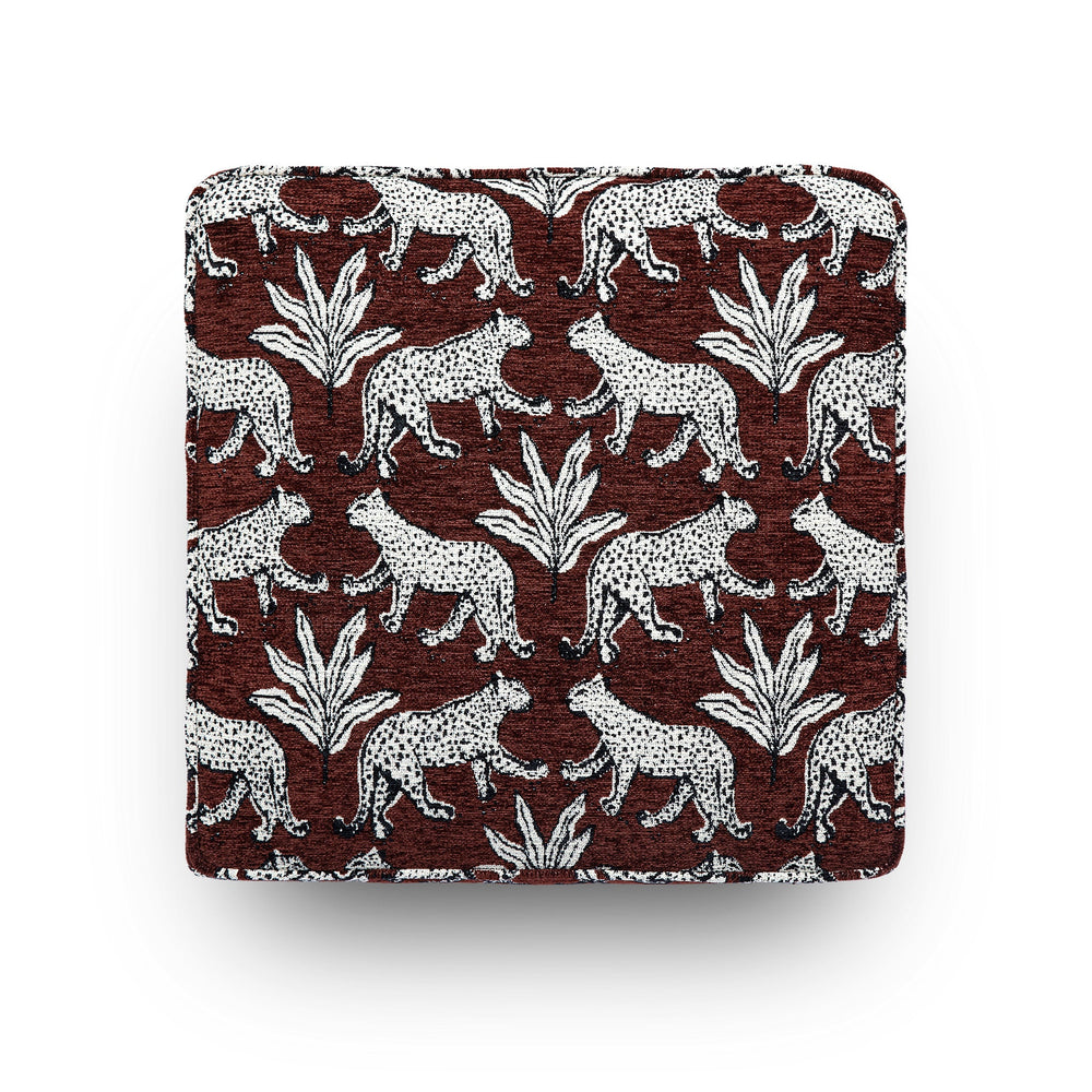 Raji Leopard Performance Jacquard Ottoman