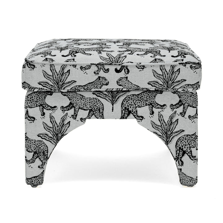 Raji Leopard Performance Jacquard Ottoman - Taupe