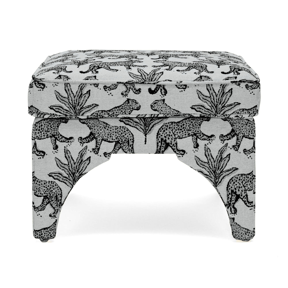 Raji Leopard Performance Jacquard Ottoman - Taupe