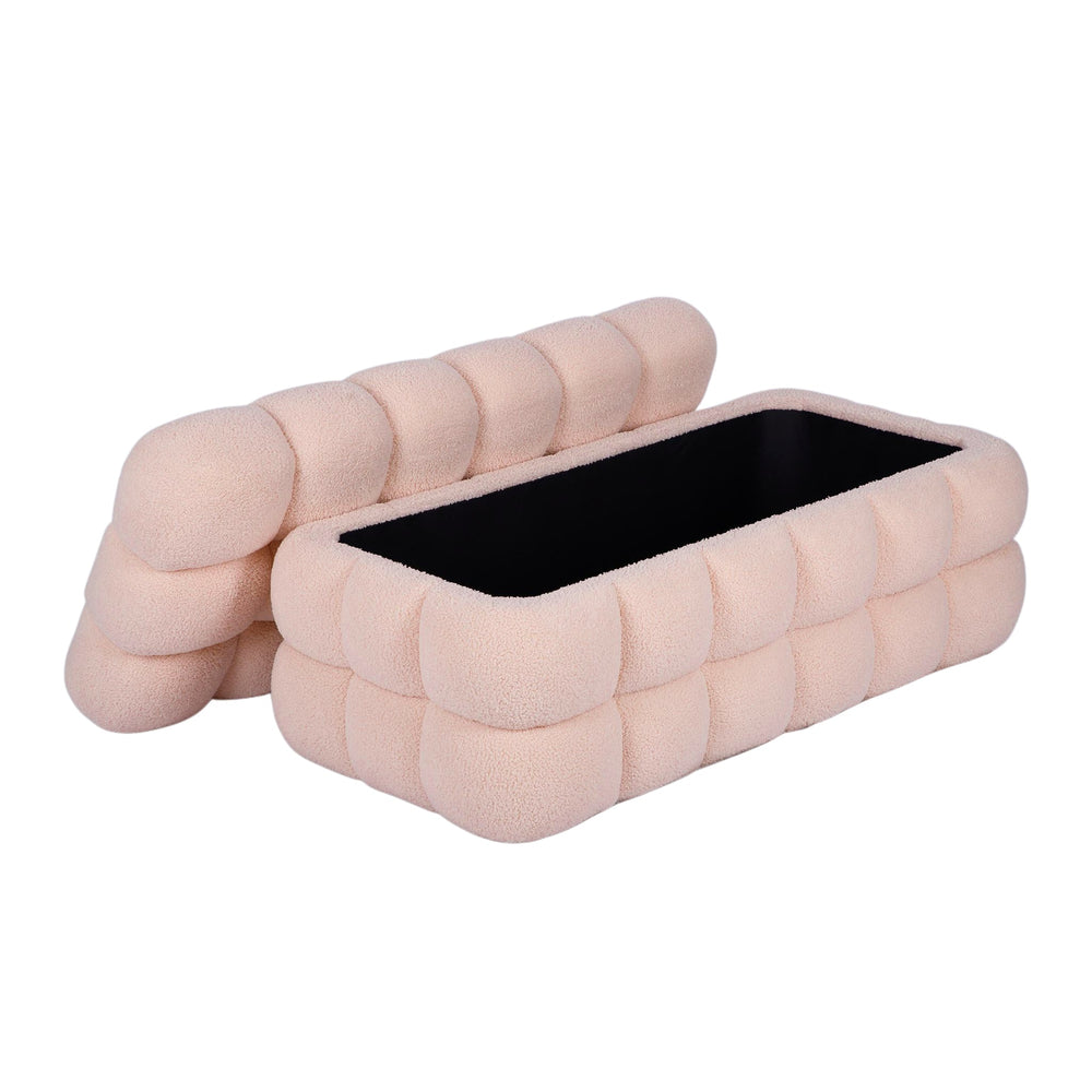 Anita 39" Faux Shearling Storage Bench With Reversible Tray Top - Pink