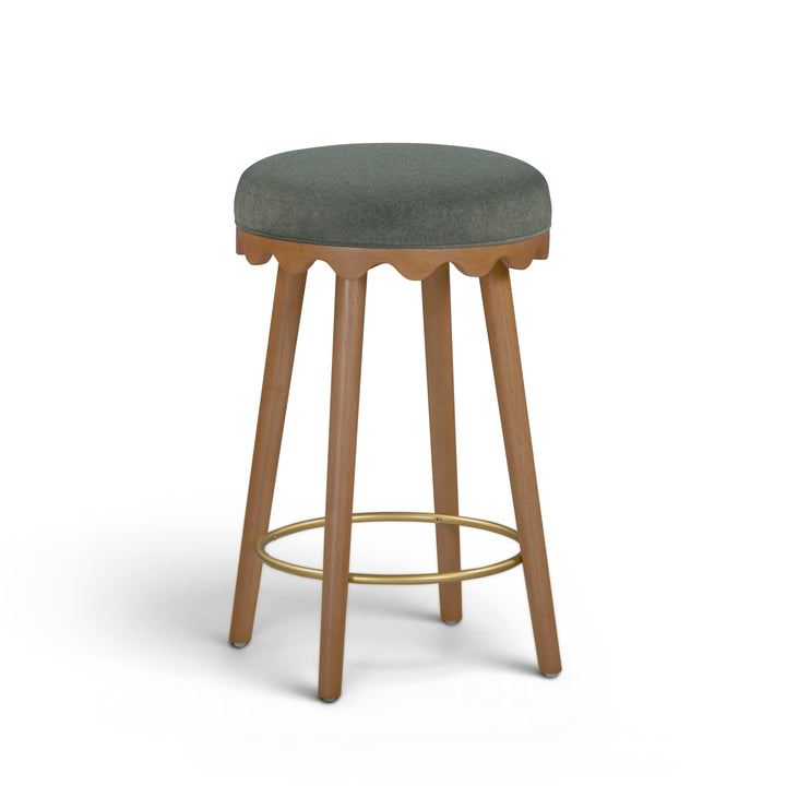 Oodle Green Performance Vegan Mohair Counter Stool - Light Walnut